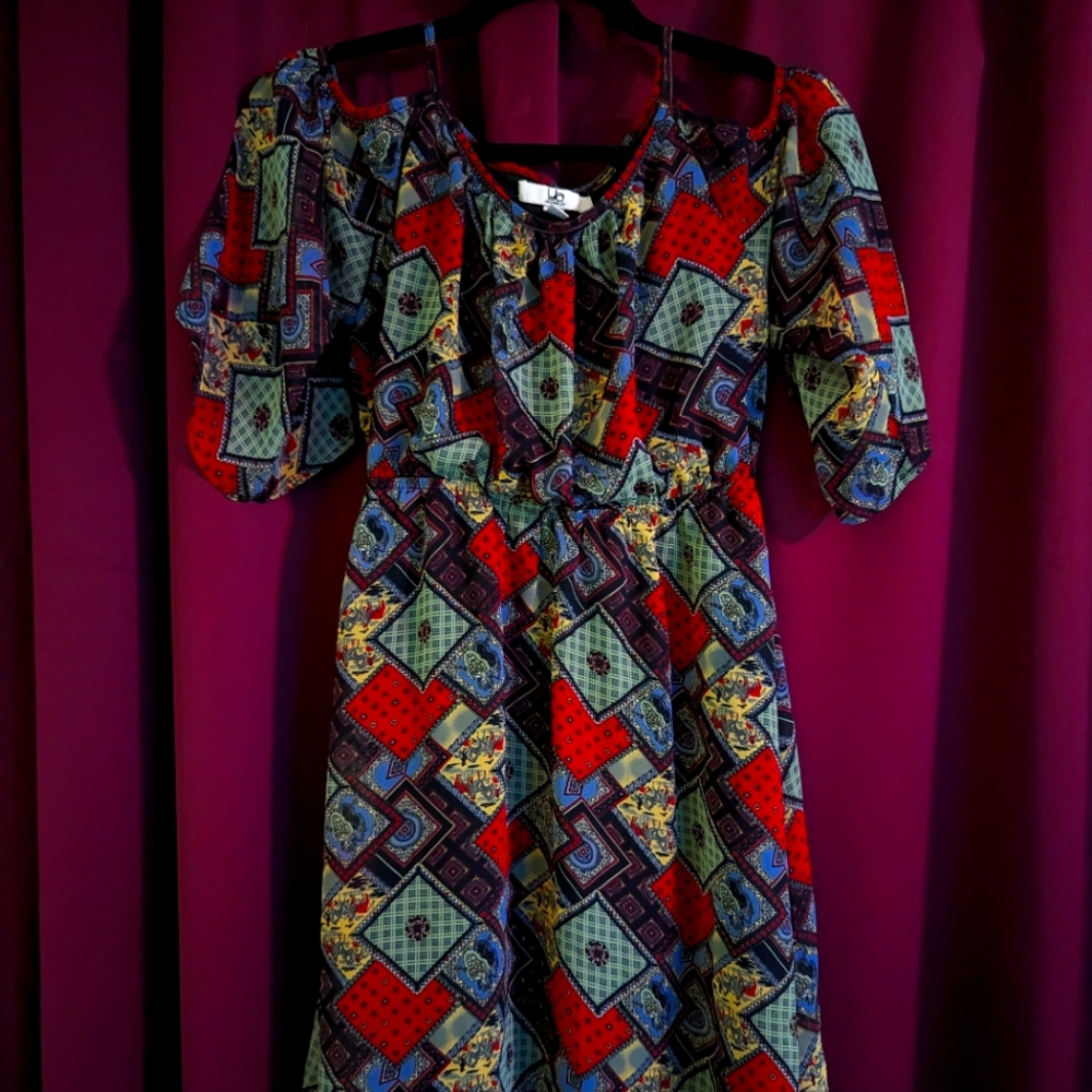 Gypsy style patchwork print shear sundress.